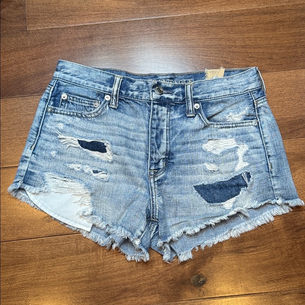 American Eagle Outfitters Light Blue Distressed Denim Jean Shorts